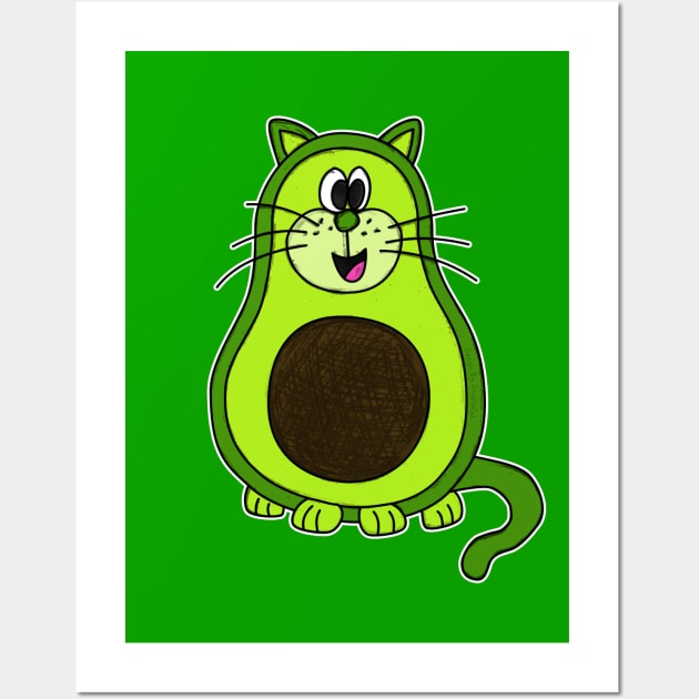 Avocado Cat Funny Healthy Eating Vegan Wall Art by doodlerob